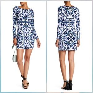 Vince Camuto Blue Floral Long Sleeves Shift Dress
